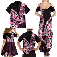 Pink Black Aloha Hawaii Family Matching Summer Maxi Dress and Hawaiian Shirt Polynesian Shark Tattoo Plumeria