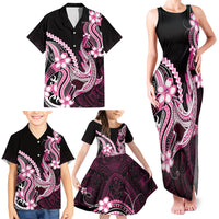 Pink Black Aloha Hawaii Family Matching Tank Maxi Dress and Hawaiian Shirt Polynesian Shark Tattoo Plumeria LT14 - Polynesian Pride
