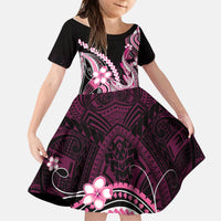 Pink Black Aloha Hawaii Kid Short Sleeve Dress Polynesian Shark Tattoo Plumeria LT14 KID Pink - Polynesian Pride