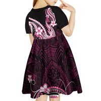 Pink Black Aloha Hawaii Kid Short Sleeve Dress Polynesian Shark Tattoo Plumeria LT14 - Polynesian Pride