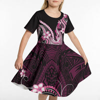 Pink Black Aloha Hawaii Kid Short Sleeve Dress Polynesian Shark Tattoo Plumeria LT14 - Polynesian Pride