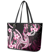 Pink Black Aloha Hawaii Leather Tote Bag Polynesian Shark Tattoo Plumeria