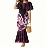 Pink Black Aloha Hawaii Mermaid Dress Polynesian Shark Tattoo Plumeria LT14 Women Pink - Polynesian Pride