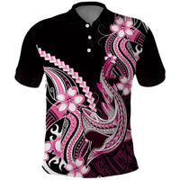 Pink Black Aloha Hawaii Polo Shirt Polynesian Shark Tattoo Plumeria