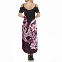 Pink Black Aloha Hawaii Summer Maxi Dress Polynesian Shark Tattoo Plumeria LT14 - Polynesian Pride