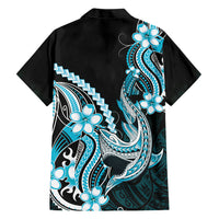 Blue Black Aloha Hawaii Family Matching Long Sleeve Bodycon Dress and Hawaiian Shirt Polynesian Shark Tattoo Plumeria LT14 Dad's Shirt - Long Sleeve Blue - Polynesian Pride
