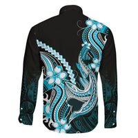 Blue Black Aloha Hawaii Family Matching Long Sleeve Bodycon Dress and Hawaiian Shirt Polynesian Shark Tattoo Plumeria LT14 Son's Shirt Blue - Polynesian Pride
