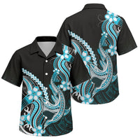 Blue Black Aloha Hawaii Family Matching Off The Shoulder Long Sleeve Dress and Hawaiian Shirt Polynesian Shark Tattoo Plumeria LT14 Son's Shirt Blue - Polynesian Pride