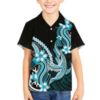Blue Black Aloha Hawaii Family Matching Puletasi and Hawaiian Shirt Polynesian Shark Tattoo Plumeria