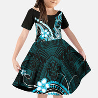 Blue Black Aloha Hawaii Family Matching Summer Maxi Dress and Hawaiian Shirt Polynesian Shark Tattoo Plumeria