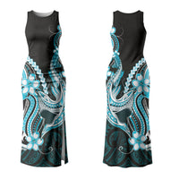 Blue Black Aloha Hawaii Family Matching Tank Maxi Dress and Hawaiian Shirt Polynesian Shark Tattoo Plumeria LT14 Mom's Dress Blue - Polynesian Pride