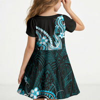 Blue Black Aloha Hawaii Kid Short Sleeve Dress Polynesian Shark Tattoo Plumeria LT14 - Polynesian Pride