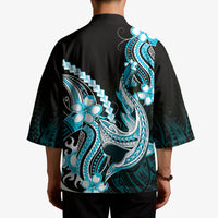 Blue Black Aloha Hawaii Kimono Polynesian Shark Tattoo Plumeria