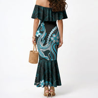 Blue Black Aloha Hawaii Mermaid Dress Polynesian Shark Tattoo Plumeria LT14 - Polynesian Pride