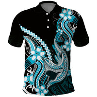 Blue Black Aloha Hawaii Polo Shirt Polynesian Shark Tattoo Plumeria LT14 Blue - Polynesian Pride