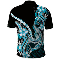 Blue Black Aloha Hawaii Polo Shirt Polynesian Shark Tattoo Plumeria LT14 - Polynesian Pride