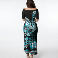 Blue Black Aloha Hawaii Puletasi Polynesian Shark Tattoo Plumeria LT14 - Polynesian Pride