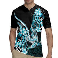 Blue Black Aloha Hawaii Rugby Jersey Polynesian Shark Tattoo Plumeria