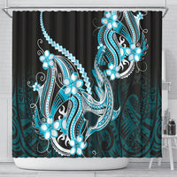 Blue Black Aloha Hawaii Shower Curtain Polynesian Shark Tattoo Plumeria