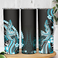 Blue Black Aloha Hawaii Skinny Tumbler Polynesian Shark Tattoo Plumeria