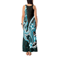 Blue Black Aloha Hawaii Tank Maxi Dress Polynesian Shark Tattoo Plumeria LT14 - Polynesian Pride