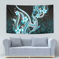 Blue Black Aloha Hawaii Tapestry Polynesian Shark Tattoo Plumeria