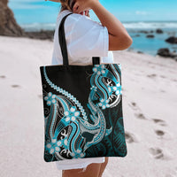 Blue Black Aloha Hawaii Tote Bag Polynesian Shark Tattoo Plumeria