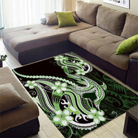 Green Black Aloha Hawaii Area Rug Polynesian Shark Tattoo Plumeria