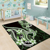Green Black Aloha Hawaii Area Rug Polynesian Shark Tattoo Plumeria