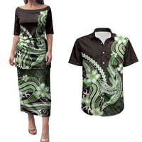 Green Black Aloha Hawaii Couples Matching Puletasi and Hawaiian Shirt Polynesian Shark Tattoo Plumeria LT14 Green - Polynesian Pride