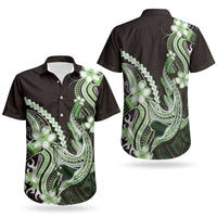 Green Black Aloha Hawaii Couples Matching Puletasi and Hawaiian Shirt Polynesian Shark Tattoo Plumeria LT14 - Polynesian Pride