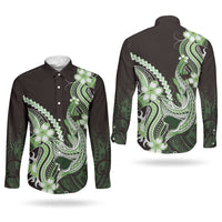Green Black Aloha Hawaii Couples Matching Tank Maxi Dress and Long Sleeve Button Shirt Polynesian Shark Tattoo Plumeria LT14 - Polynesian Pride