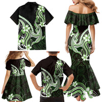Green Black Aloha Hawaii Family Matching Mermaid Dress and Hawaiian Shirt Polynesian Shark Tattoo Plumeria LT14 Mom's Dress Green - Polynesian Pride