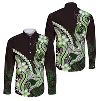 Green Black Aloha Hawaii Family Matching Mermaid Dress and Hawaiian Shirt Polynesian Shark Tattoo Plumeria LT14 Dad's Shirt - Long Sleeve Green - Polynesian Pride