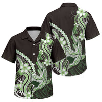 Green Black Aloha Hawaii Family Matching Mermaid Dress and Hawaiian Shirt Polynesian Shark Tattoo Plumeria LT14 Son's Shirt Green - Polynesian Pride