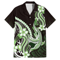 Green Black Aloha Hawaii Family Matching Off The Shoulder Long Sleeve Dress and Hawaiian Shirt Polynesian Shark Tattoo Plumeria LT14 Dad's Shirt - Short Sleeve Green - Polynesian Pride