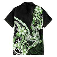 Green Black Aloha Hawaii Family Matching Off The Shoulder Long Sleeve Dress and Hawaiian Shirt Polynesian Shark Tattoo Plumeria LT14 Dad's Shirt - Long Sleeve Green - Polynesian Pride