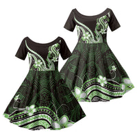 Green Black Aloha Hawaii Family Matching Off The Shoulder Long Sleeve Dress and Hawaiian Shirt Polynesian Shark Tattoo Plumeria LT14 Dad's Shirt - Long Sleeve Green - Polynesian Pride