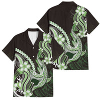 Green Black Aloha Hawaii Family Matching Short Sleeve Bodycon Dress and Hawaiian Shirt Polynesian Shark Tattoo Plumeria LT14 Dad's Shirt - Short Sleeve Green - Polynesian Pride