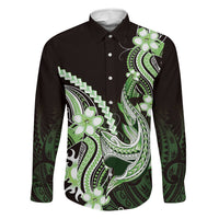 Green Black Aloha Hawaii Family Matching Short Sleeve Bodycon Dress and Hawaiian Shirt Polynesian Shark Tattoo Plumeria LT14 Daughter's Dress Green - Polynesian Pride