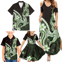 Green Black Aloha Hawaii Family Matching Summer Maxi Dress and Hawaiian Shirt Polynesian Shark Tattoo Plumeria LT14 - Polynesian Pride