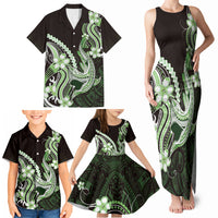 Green Black Aloha Hawaii Family Matching Tank Maxi Dress and Hawaiian Shirt Polynesian Shark Tattoo Plumeria LT14 - Polynesian Pride