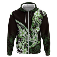 Green Black Aloha Hawaii Hoodie Polynesian Shark Tattoo Plumeria LT14 Zip Hoodie Green - Polynesian Pride