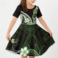 Green Black Aloha Hawaii Kid Short Sleeve Dress Polynesian Shark Tattoo Plumeria LT14 KID Green - Polynesian Pride