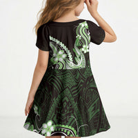 Green Black Aloha Hawaii Kid Short Sleeve Dress Polynesian Shark Tattoo Plumeria LT14 - Polynesian Pride