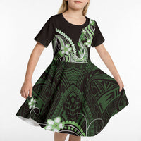 Green Black Aloha Hawaii Kid Short Sleeve Dress Polynesian Shark Tattoo Plumeria LT14 - Polynesian Pride