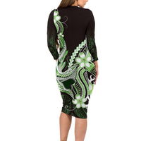 Green Black Aloha Hawaii Long Sleeve Bodycon Dress Polynesian Shark Tattoo Plumeria LT14 - Polynesian Pride