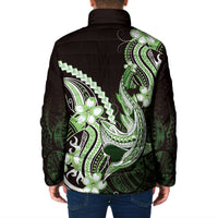 Green Black Aloha Hawaii Padded Jacket Polynesian Shark Tattoo Plumeria