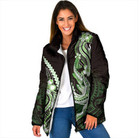 Green Black Aloha Hawaii Padded Jacket Polynesian Shark Tattoo Plumeria