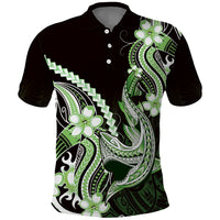 Green Black Aloha Hawaii Polo Shirt Polynesian Shark Tattoo Plumeria LT14 Green - Polynesian Pride